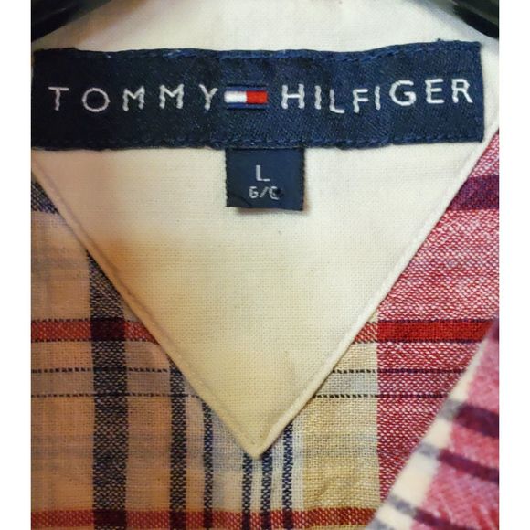 Tommy Hilfiger Short Sleeve Plaid Shirt Size Large - Picture 3 of 3
